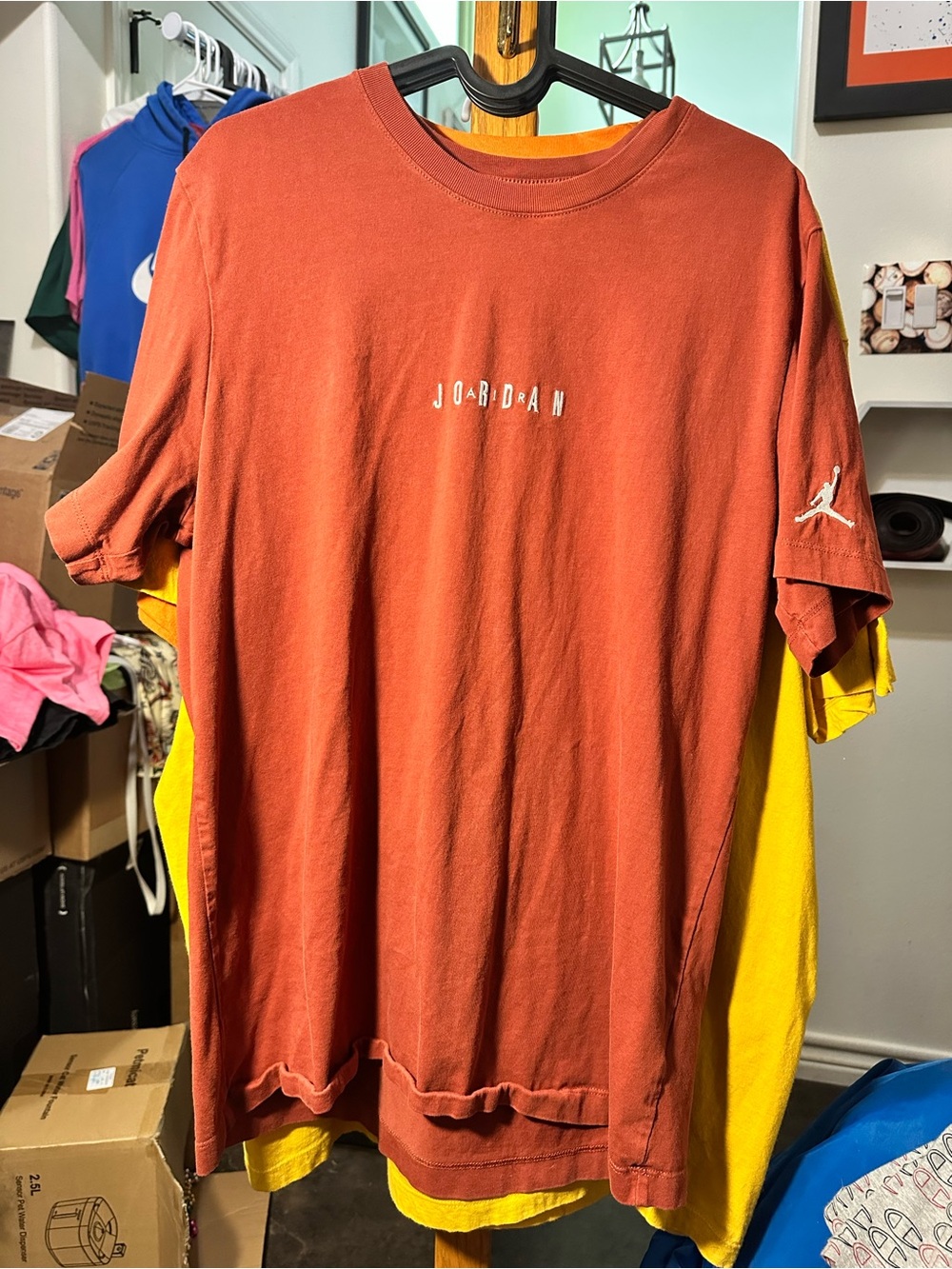 Jordan Air Men's Embroidered Graphic T-Shirt in Starfish Orange